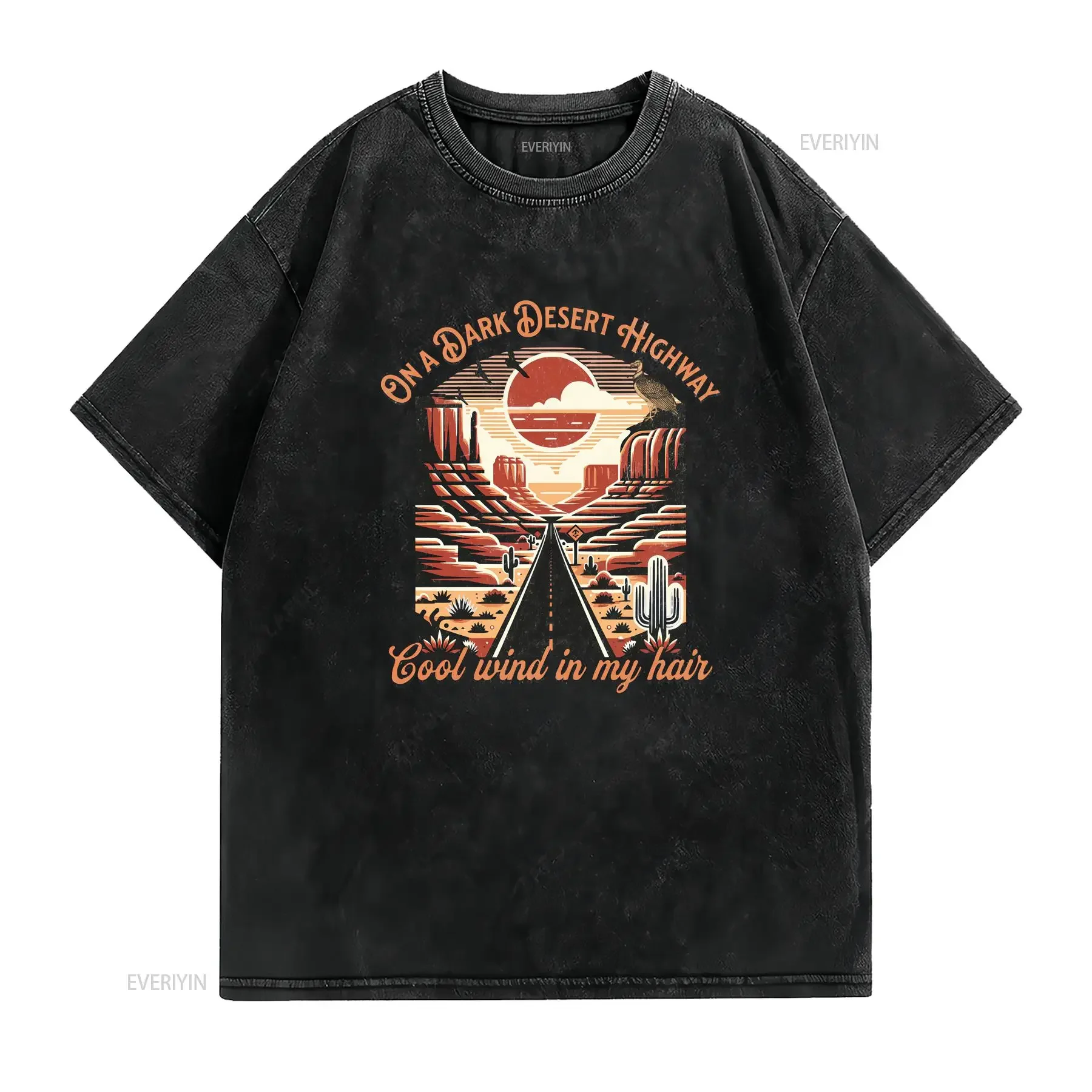 Traveler's shirt Road trip Outdoors Retro travel T Explore On a dark desert highway Hiking vintage Washed Stylish Casual