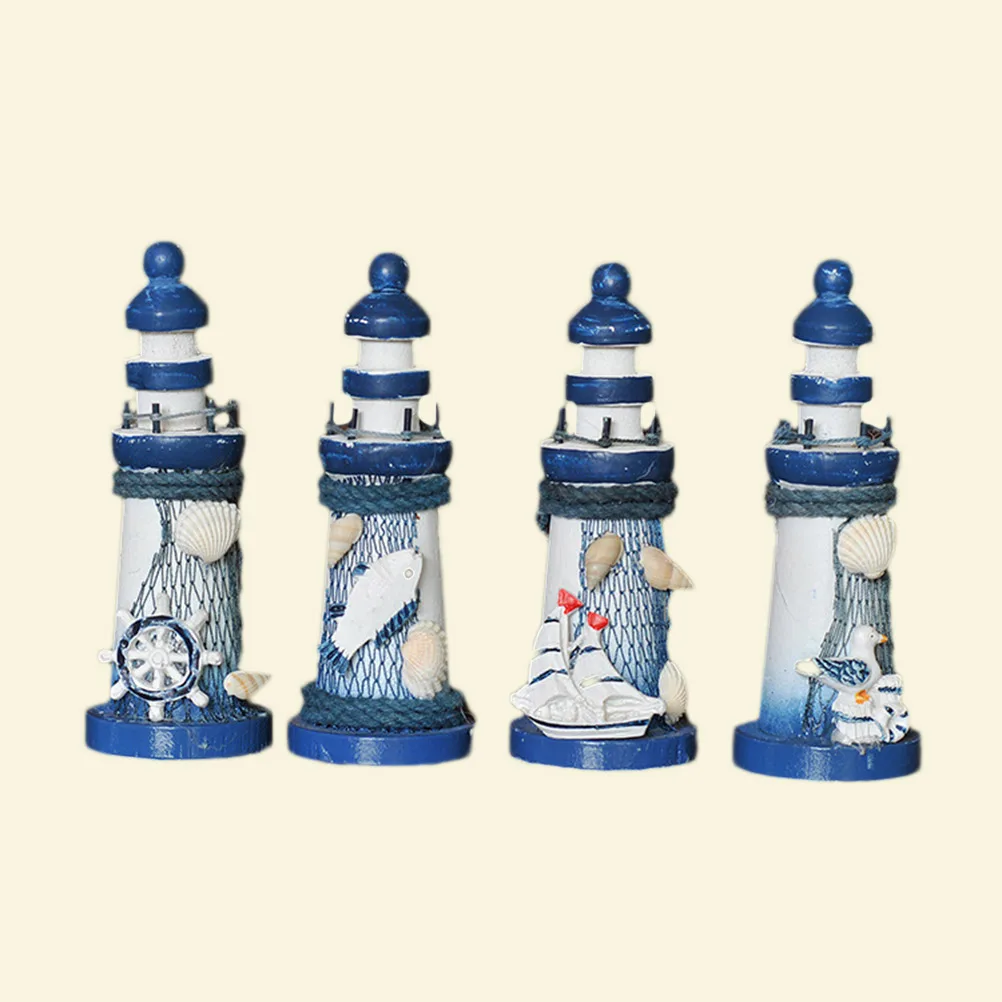 

Wooden Lighthouse Decor Hand Painted Nautical Marine Model Vintage Appearance Reusable Outdoor Beach Party Arts Craft