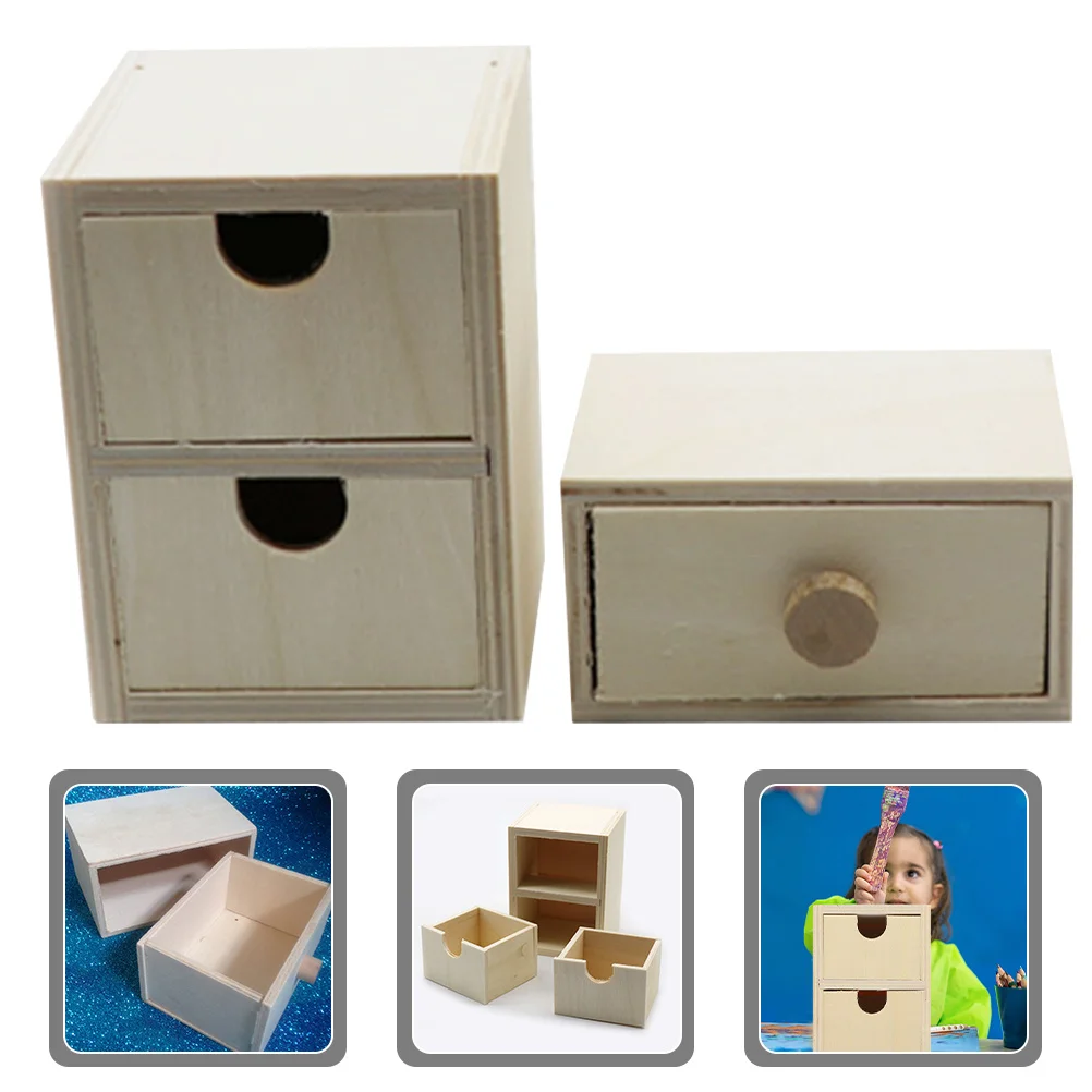 

2pcs Unpainted Wooden Small Drawer Blank Diy Kids Craft Storage Box For Painting Drawing Unfinished Wood Drawer Children