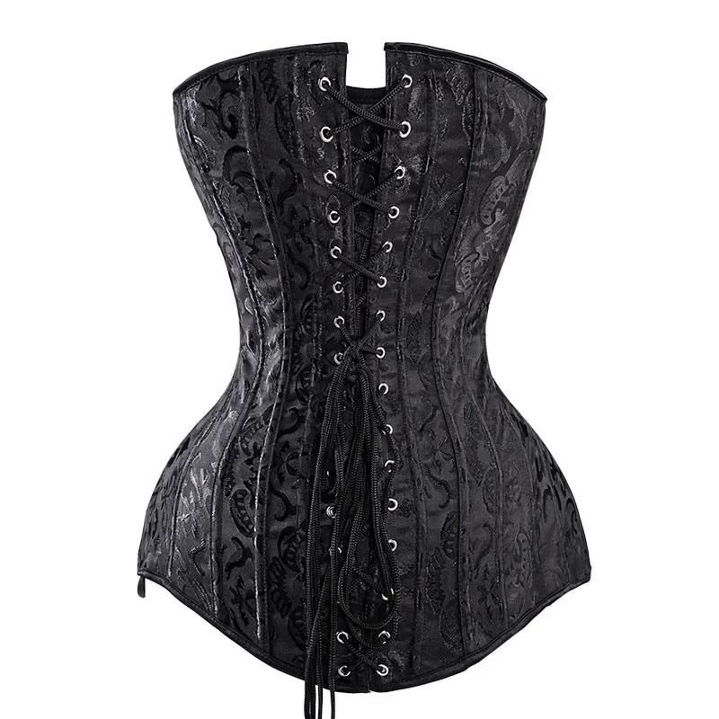 Long Torso Corset Top Sexy Woman Push Up Bustier Overbust Lace Up Corselet Floral Vintage Victorian Fashion Black Plus Size