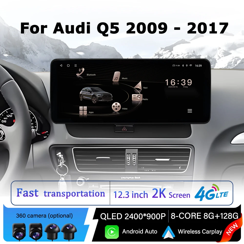 

Android 14 for Audi Q5 2009 -2017 Intelligent Car Radio Multimedia QLED Touch Display DSP Stereo GPS Navi Bluetooth WiFi Carplay