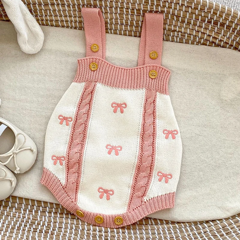 Newborn Baby Girls Clothes Suit Autumn Kids Suit Knit Infant Baby Girls Clothing Set Embroidered Bow Knitted Cardigan+Jumpsuit