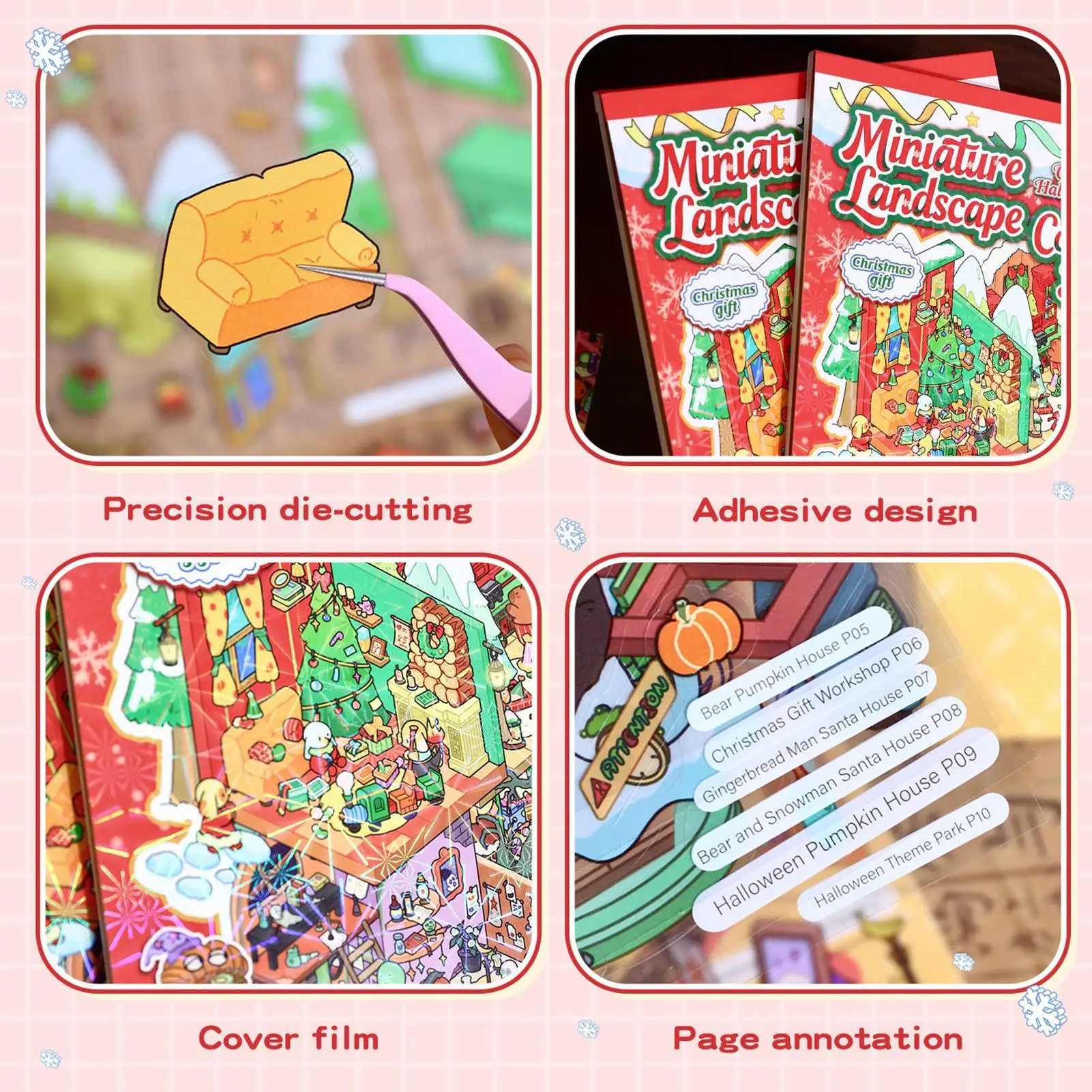 Nastri decalcomanie per scene adesive Adesivo estetico di Natale e Halloween Scene 3D Adesivi per scene in miniatura di cartoni animati Adesivi per scene 3D