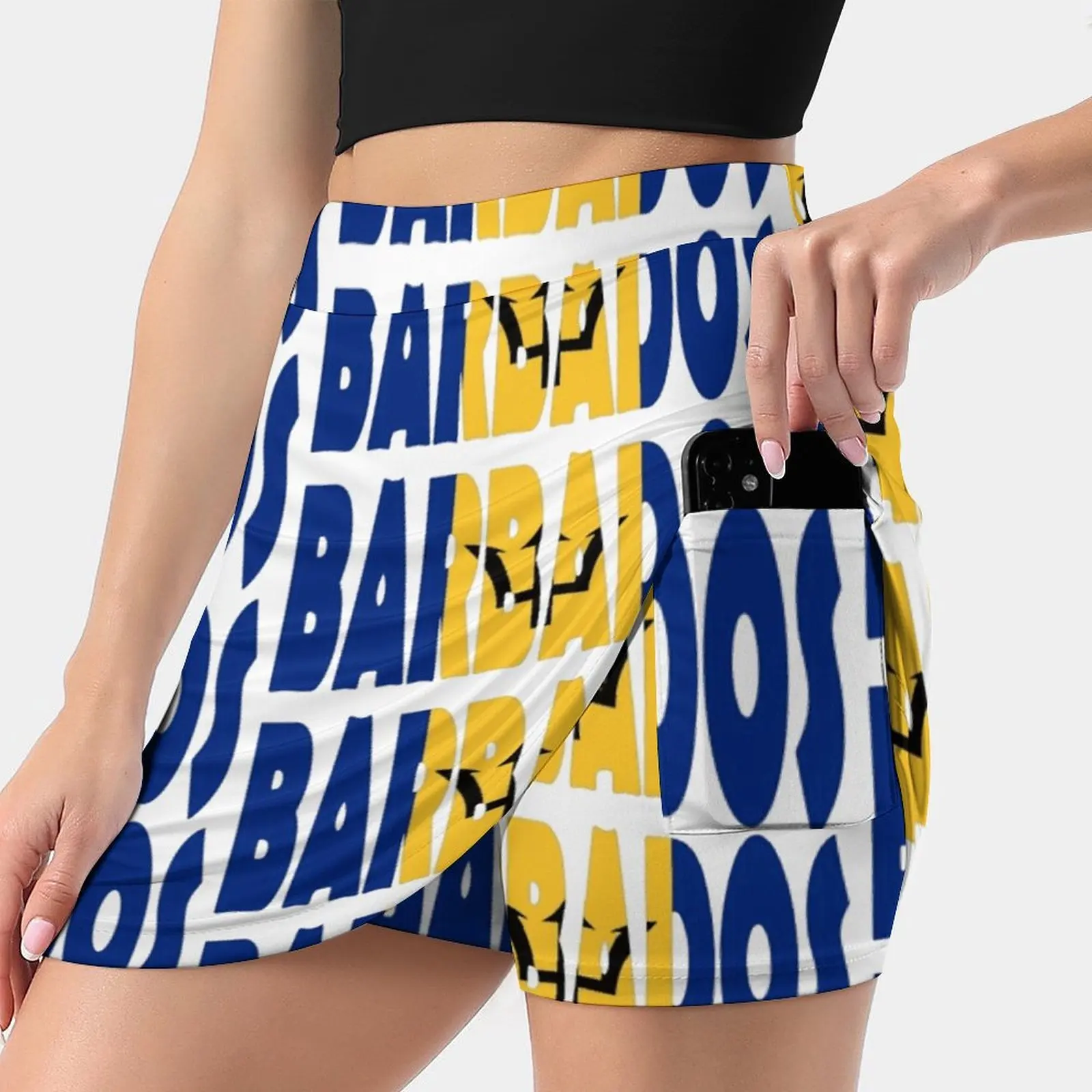 Barbados Summer Women's shorts Skirt 2 In 1 Fitness Yoga Skirt Tennis Skirts Barbados Flag Name World Americas Letters Logo Blue