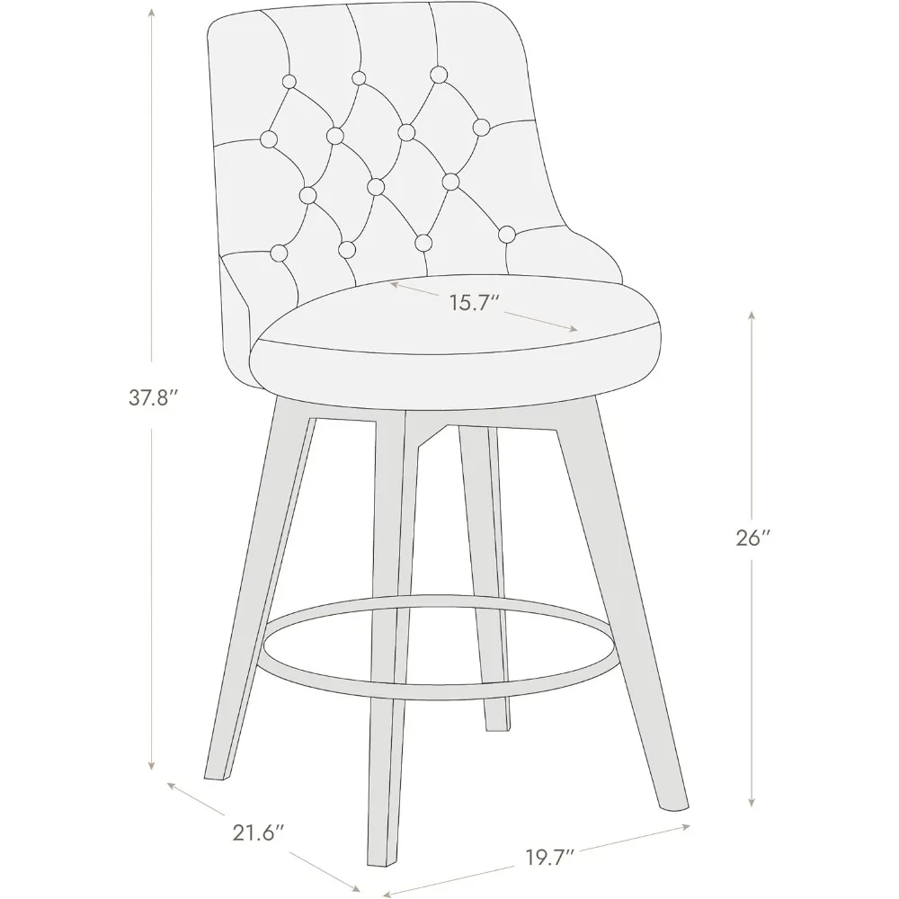 Современные вращающиеся барные стулья, барный стул с тканевой обивкой и спинкой, ножки из массива дерева, сиденье высотой 26 дюймов, набор из 2 шт.
