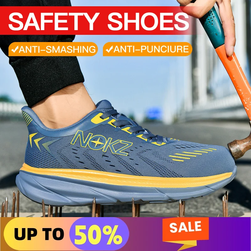 Work Safety Shoes Men Women Sneakers Lightweight Breathable Comfy Steel Toe Outdoor Work Safety Boots Protective Anti-puncture