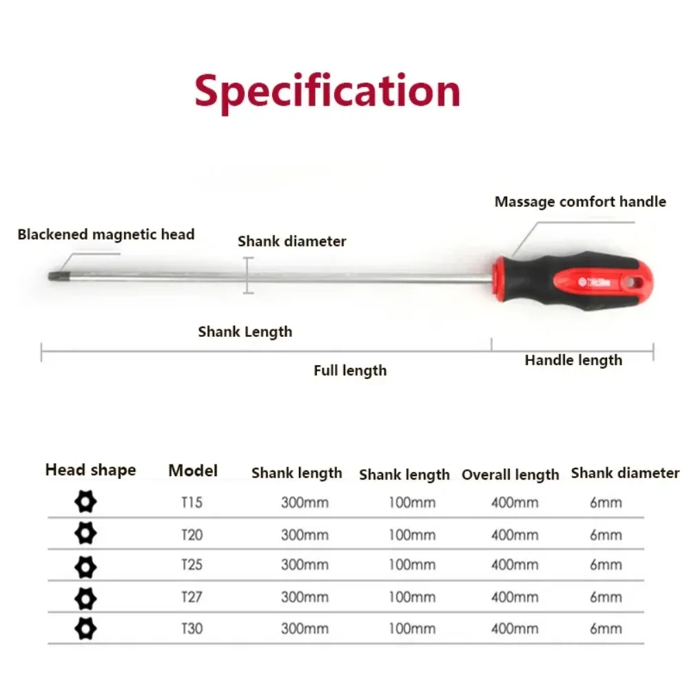 400mm Extra Long Torx Screwdriver With Hole S/2 Steel T15 T20 T25 T27 T30 Magnetic Screw Drive Home Repair Hand Tool