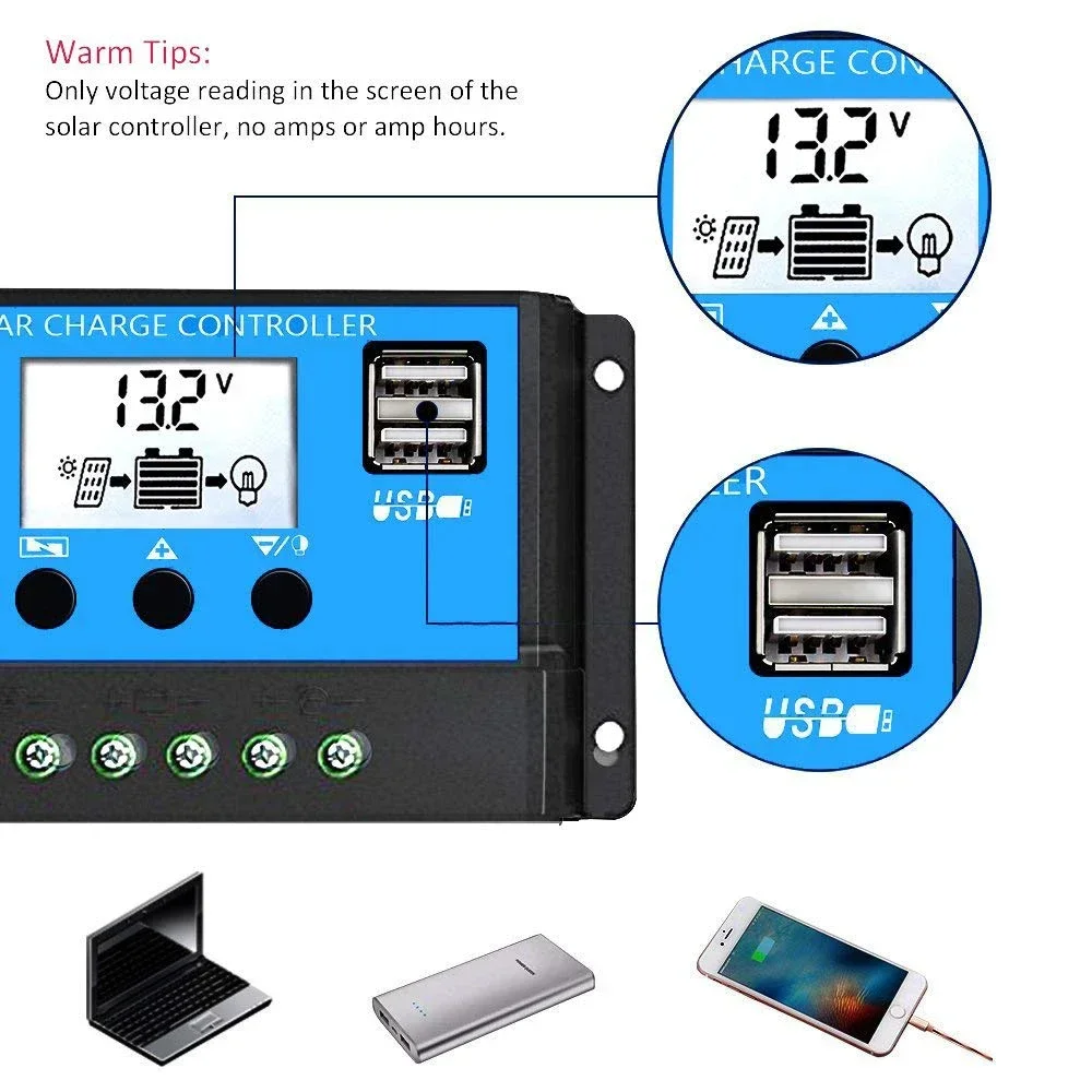 el regulador de carga solar 12V/24V PWM 10A 30A 60A con la configuración ajustable del temporizador de la pantalla LCD EESBAO