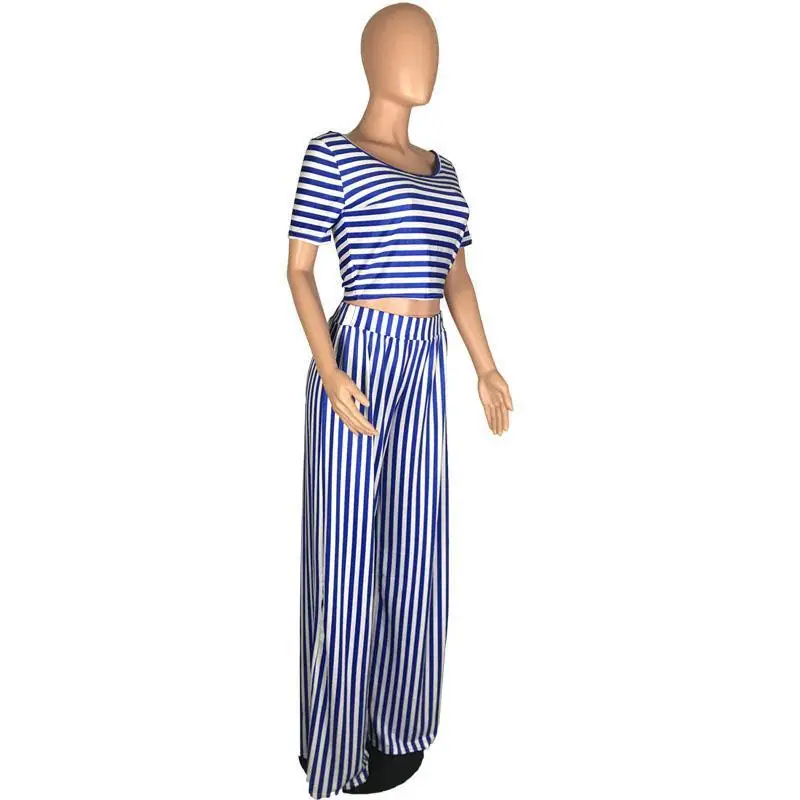 Elegant Women's Sets Fashion Women's Colorful Casual Stripe Two Piece Set Short-sleeved Top And Loose-fitting Pants Outfit Set