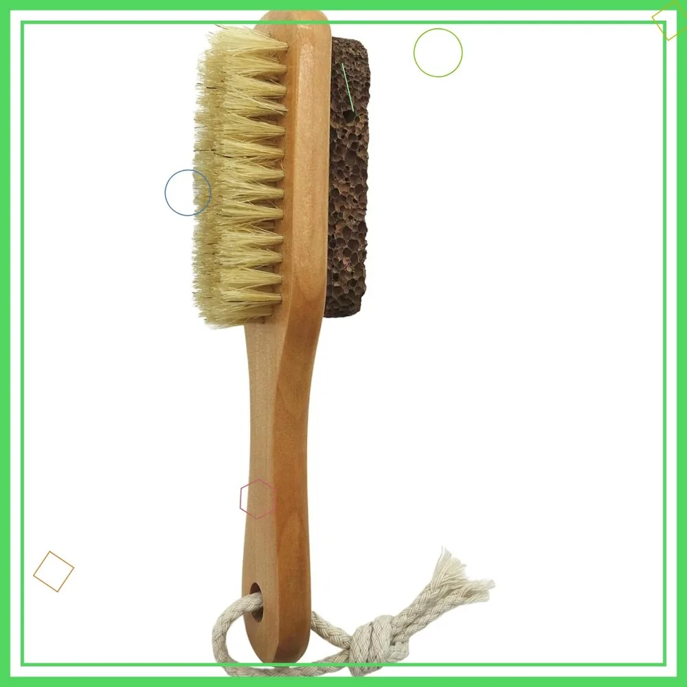Piedra pómez de lava natural para pies con cepillo, removedor de callos y exfoliante, mango de madera con cerdas de jabalí de doble cara