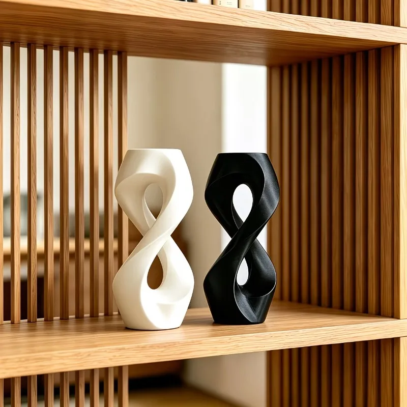 Sleek Twisted Infinity Shape 3D Printed Decor Black & White Abstract Hollow Decorative Modern Minimalist Tabletop Ornaments