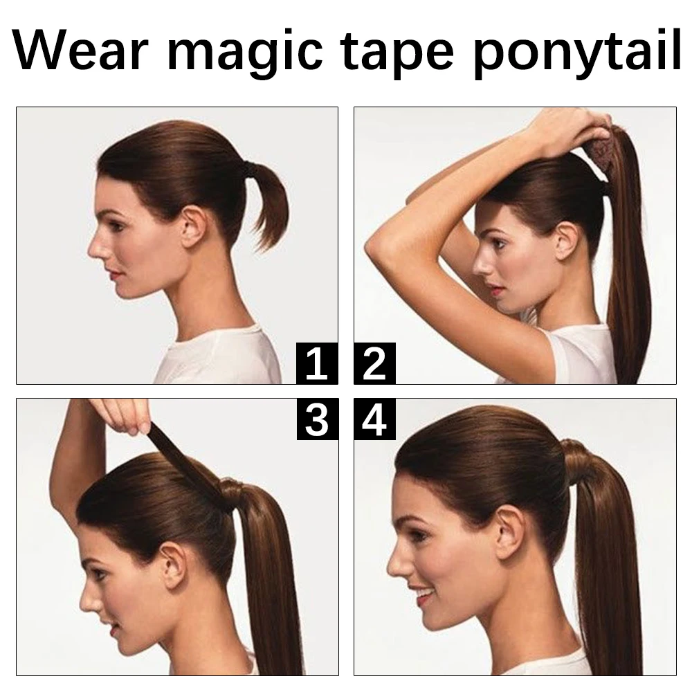 22-34 Inch Long Straight Synthetic Wrap around Ponytail Clip-In Hair Extension Blonde Brown Heat Resistant Hairpiece for Women