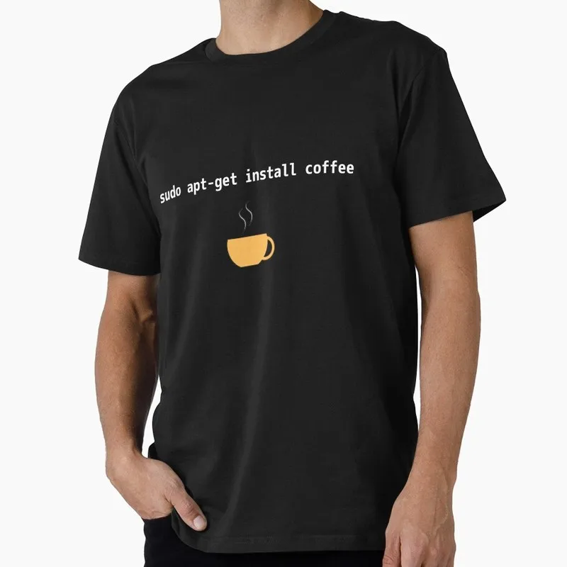 Sudo get me coffee Funny Linux Operating System Graphic T‑Shirt Casual Short Sleeve Tees Geek IT Developer Fan Gift Tops S-6XL