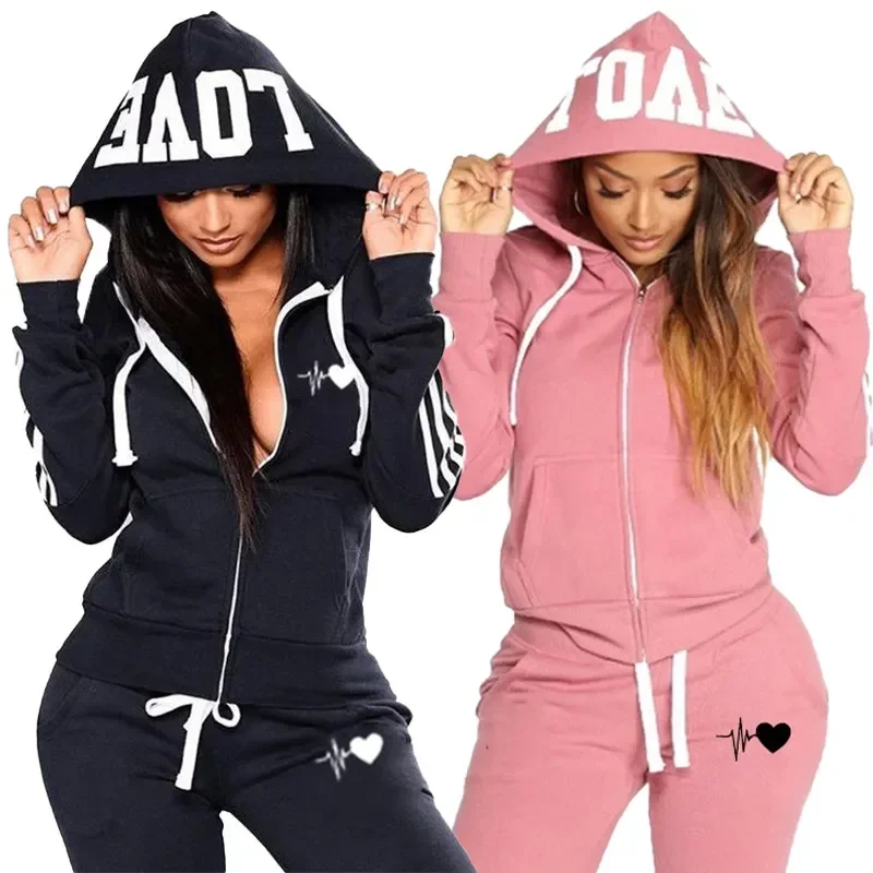 Spring Women\'s Tracksuit Striped Sweatshirts 2 Piece Outfits Ladies Casual Long Sleeve Zip Jacket Hoodies+Sweatpants Suits