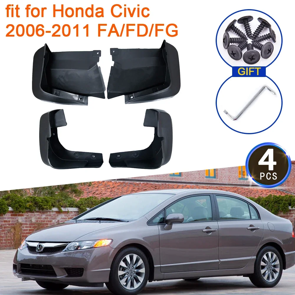 4x for Honda Civic 2006 2007 2008 2009 2010 2011 FA Mud Flaps Mudguards Splash Guards Front Rear Wheels Fender Flare Accessories