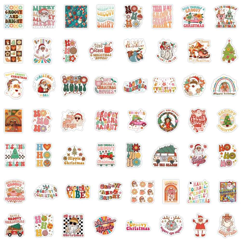 10/30/50/110pcs Cute Boho Groovy Christmas Stickers Aesthetic Decoration Decals Decorative Stationery Phone Gift Kid DIY Sticker