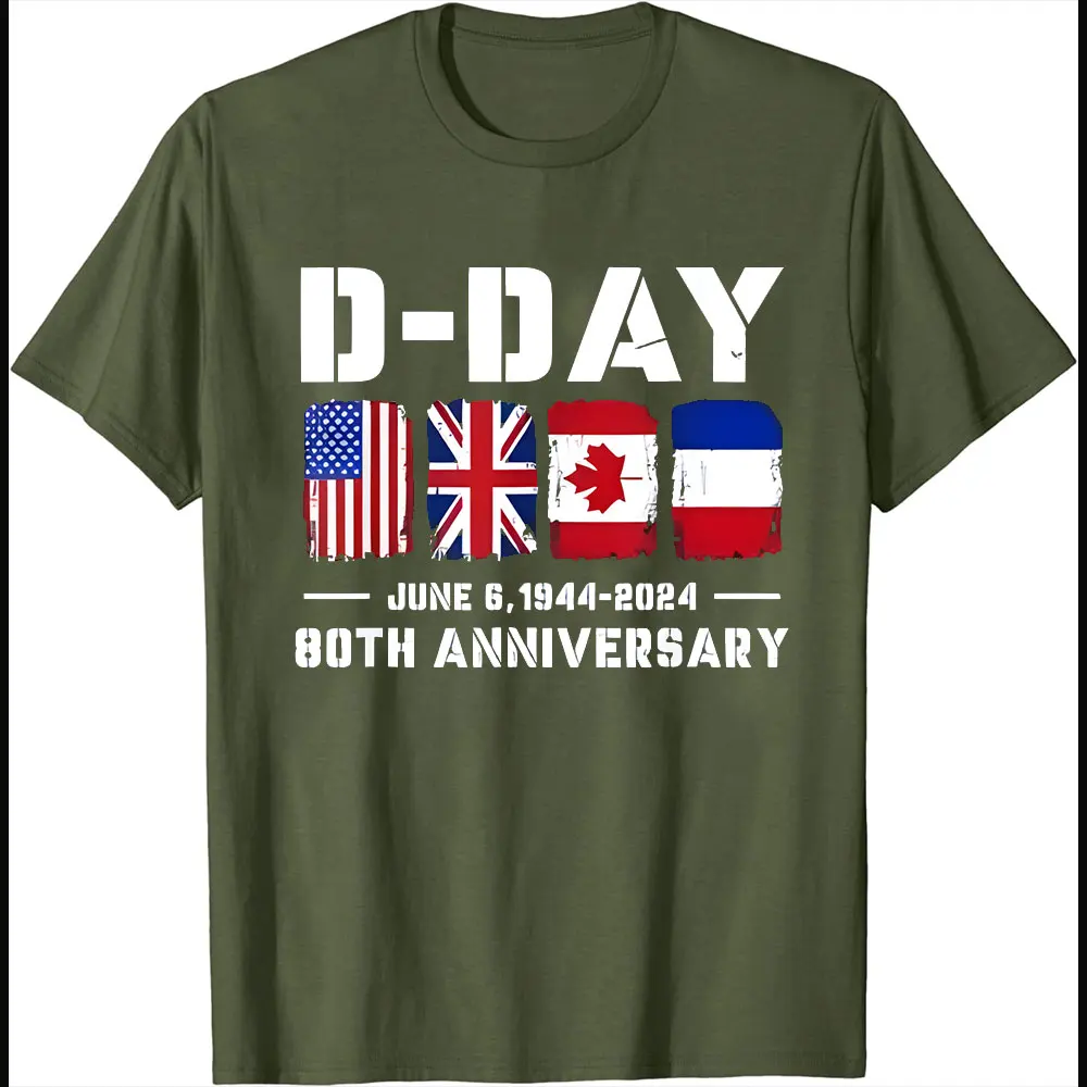 D Day Normandy Landings 80th Anniversary T Shirt 1944 2024 Unisex T-shirt Flag Print T-shirt Cotton Men Clothing Streetwear