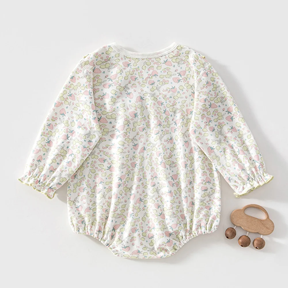 Girl Newborn Clothing 100% Cotton Floral Fruit Print Spring Autumn Baby Bodysuit Long Sleeve Ruffles Princess Infant Romper