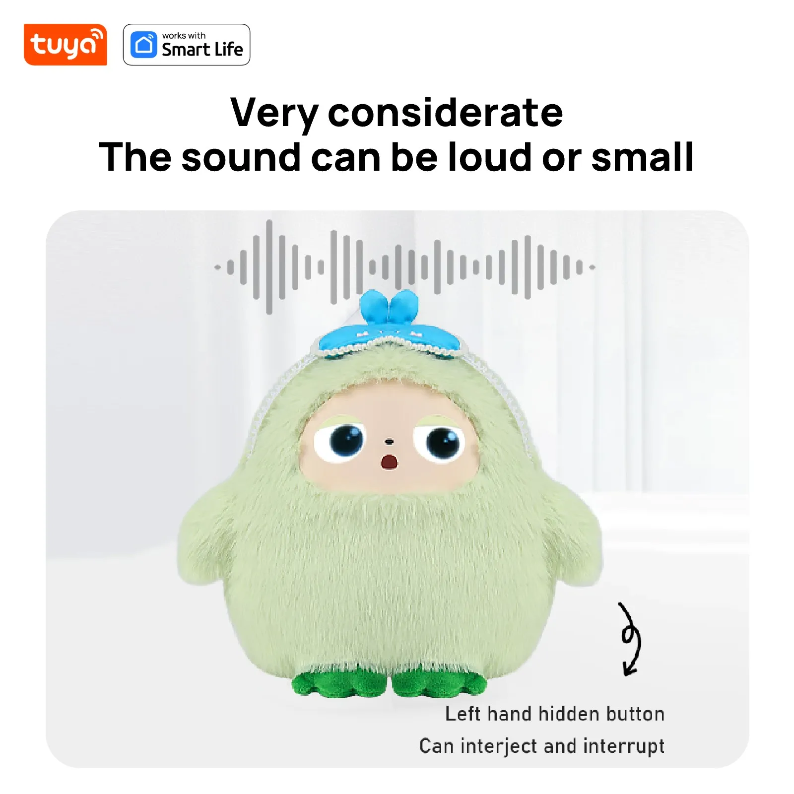 Yaya-AI Plush Robot w/Smart Voice&LED Eyes, Interactive Companion Toy w/Tuya App Control, USB Rechargeable E-Pet - Mint Green - Image 3
