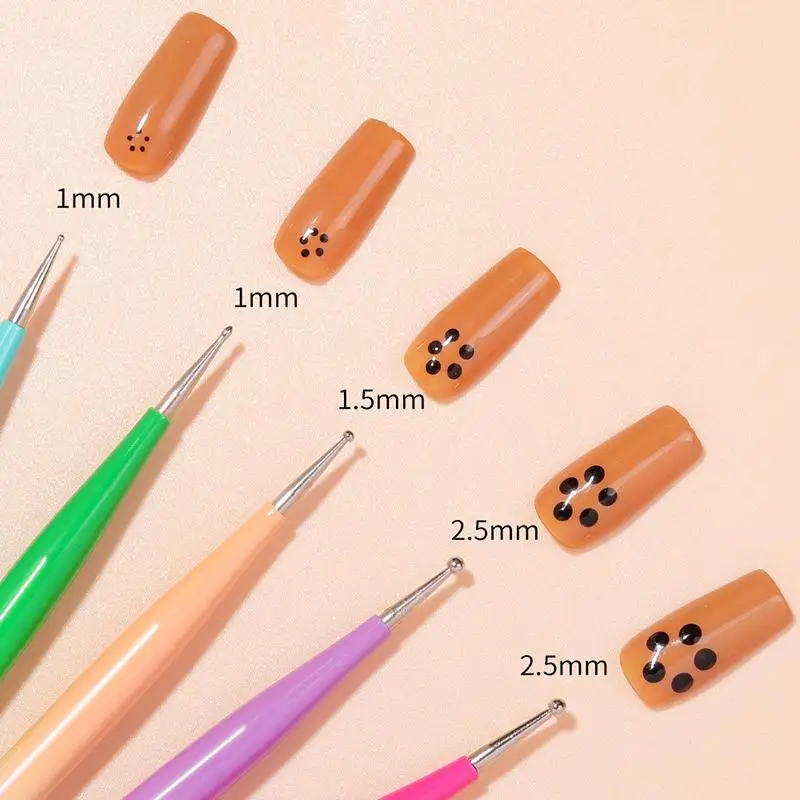 5Pcs Professional Gradient Nail Art Silicone Brush Set Dual-Head Carving Painting Embossing Pen DIY Round Bots Manicure Tool Pen