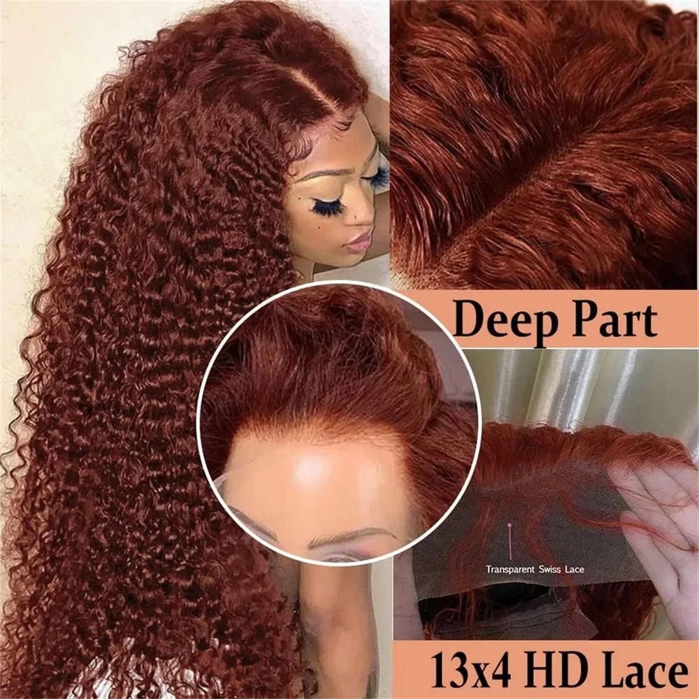 Deep Wave Reddish Brown 13x6 HD Lace Frontal Wig Colored Curly 13x4 Lace Front Human Hair Wigs Remy PrePlucked For Women