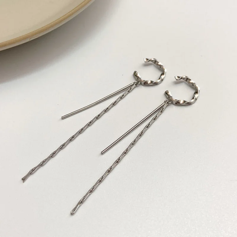 NEW CHARM C Shape Long Tassel Ear Cuff No Piercing Earrings Female Design Simple Ear Clip Party Jewelry QY011