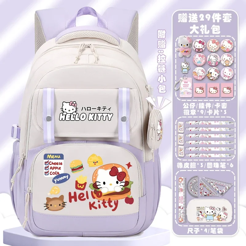 Sanrio New Hello Kitty Schoolbag Student Boys and Girls Cute Cartoon Lightweight and Large Capacity Spine-Protective Backpack