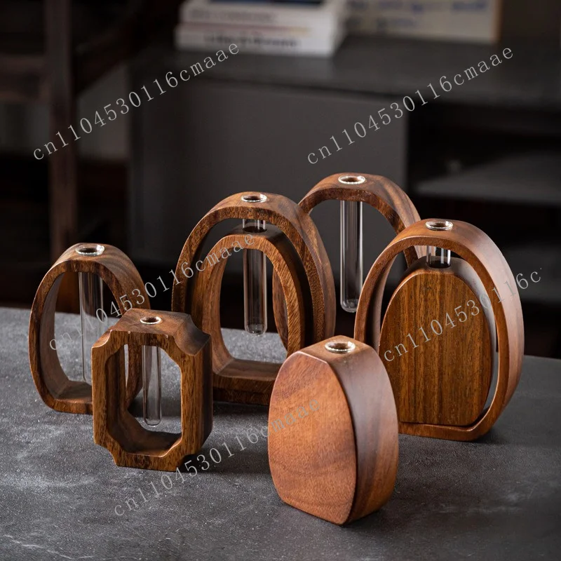 Walnut Flower Planter Hydroponic Plant Flower Inserts Solid Wood Glass Tabletop Creative Small Ornament