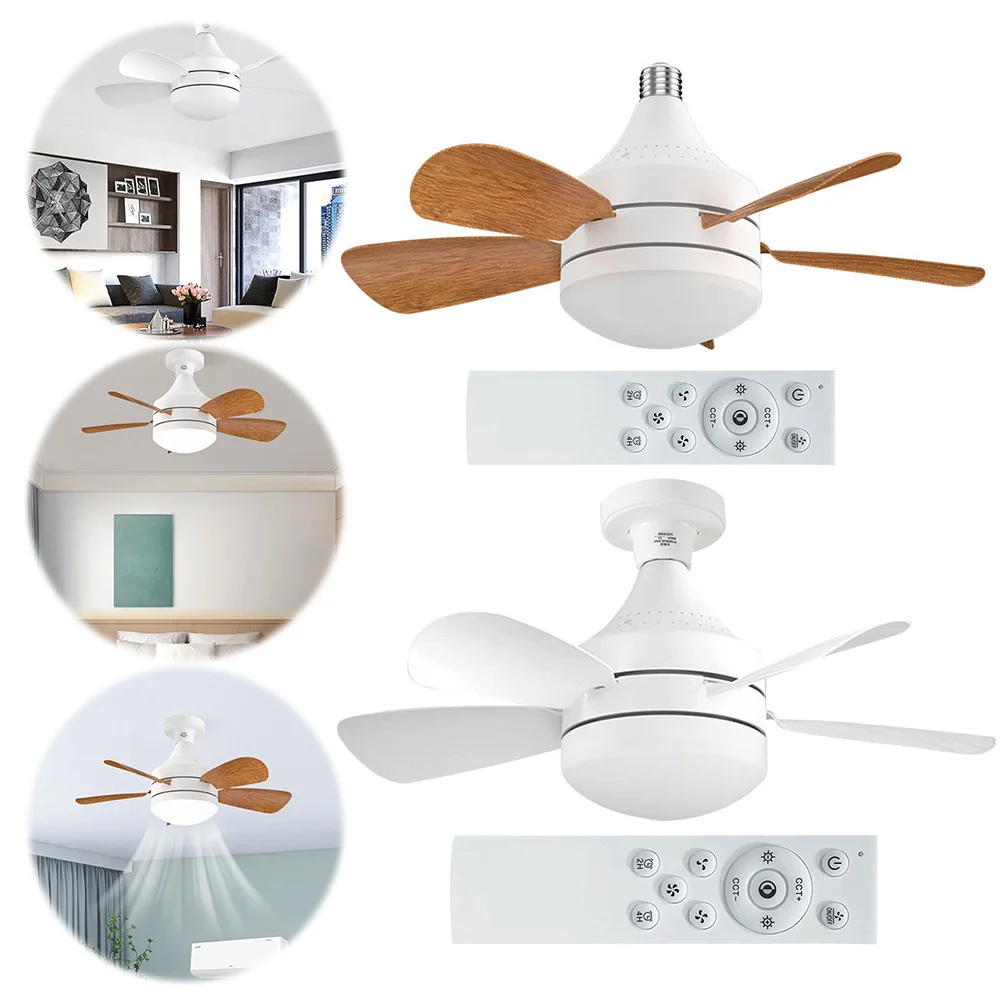 Ceiling Fan Light with Remote Socket Ceiling Fan 3 Gear Wind Speed LED Light Fan Dimmable 5 Blades for Living Room Bedroom