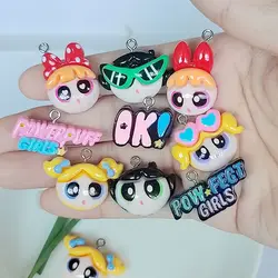 10pcs Cartoon Girl Avatar Resin Pendant Shiny Cute Anime Lucky Charms DIY Necklace Bracelet Keychain Accessories Festival Gift