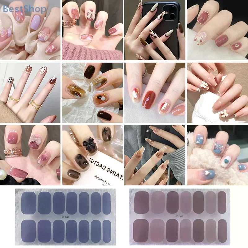 Keine Backlampe, wasserdichte Nagelfolien, vollständige Abdeckung, Nagelaufkleber, einfarbig, 14 Nägel/Set, mehrfarbiger Nail-Art-Look-Patch, fest