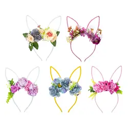 Easter Bunny Ears Headband Lovely Flower Hairband Hair Accessories for Wedding Carnival Halloween Christmas Party Favors