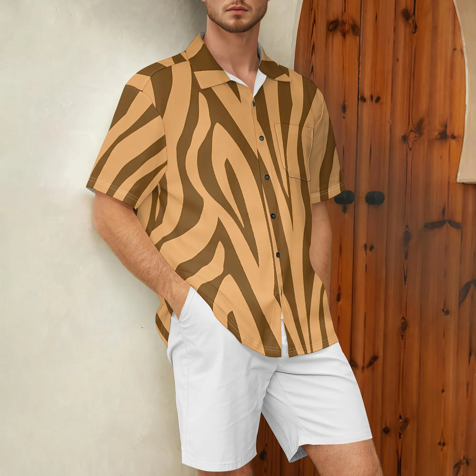 

YEAE Zebra Print Shirt for Men Summer Casual Short Sleeve Top
