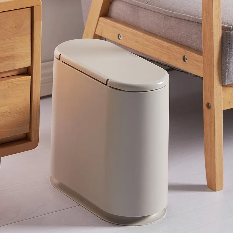 Trash Can Toilet Bathroom Special Press Type Home Living Room Light Luxury Crevice with Cover Small Tube Narrow Paper Basket