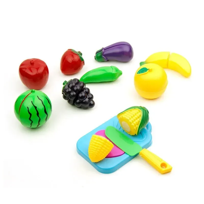 面白い11個セット カットフルーツゲーム フルーツ＆グリーンスタッフ バナナ/リンゴ/ナス/スイカセット qieqie キッチン クックゲーム プレイおもちゃ ギフト