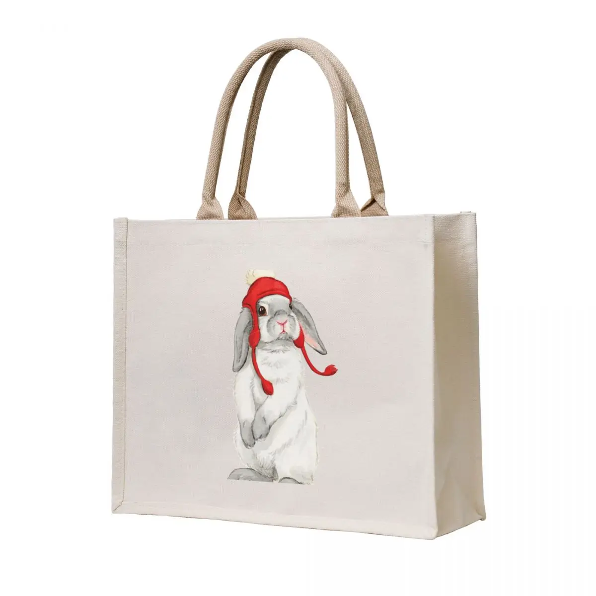 

Winter bunny with red booble hat Tote Bag handbag Canvas bag for women cloth bag woman