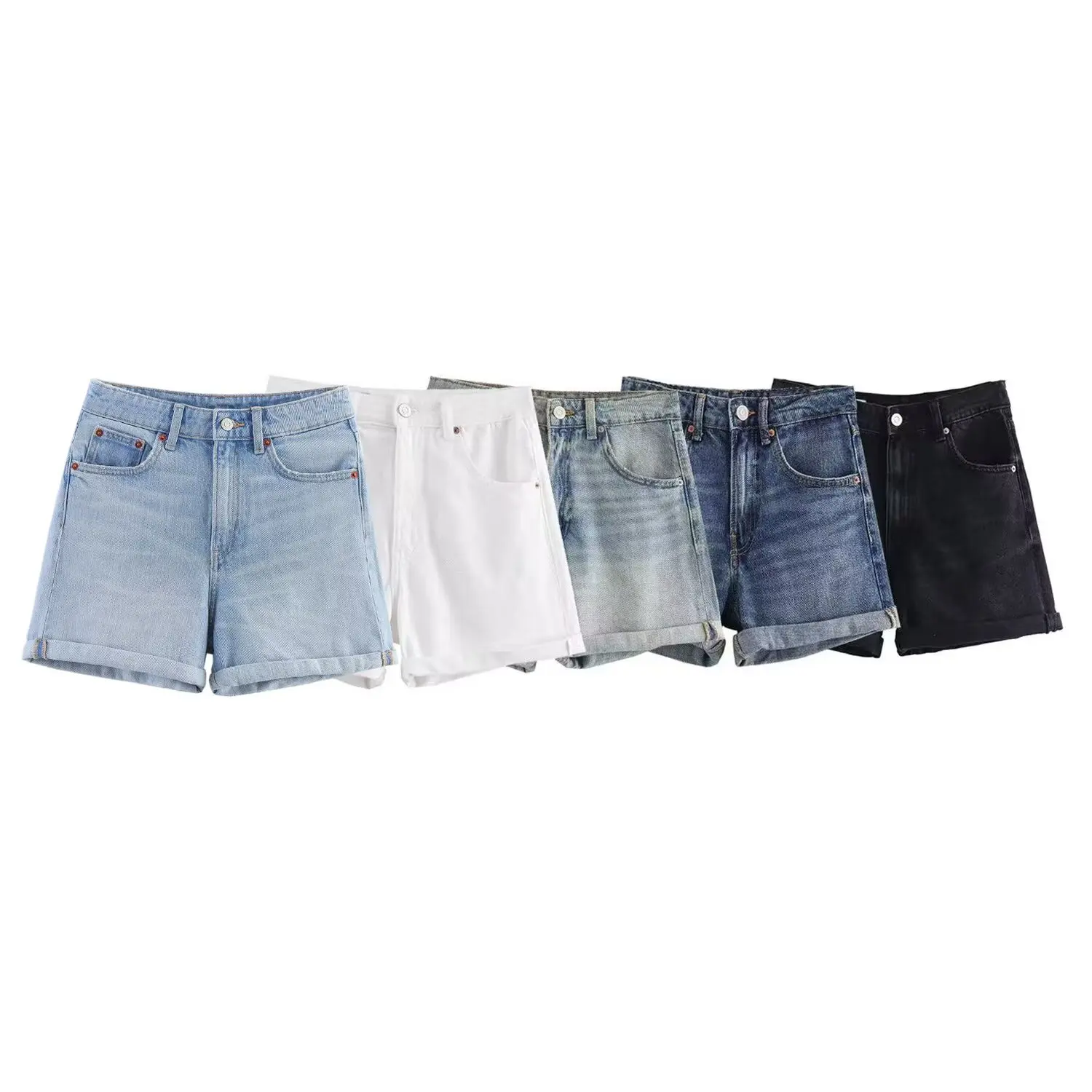 orts vaqueros casus de cintura alta, versátiles, estilo retro,  plones para mujer, verano, aodón, cierre de cr...