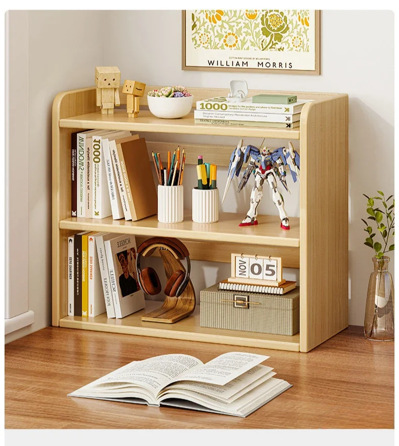 Bookshelf Desktop Storage Rack Table Storage Locker Student Home Log Solid Color Small Bookcase Office Simple Cabinet