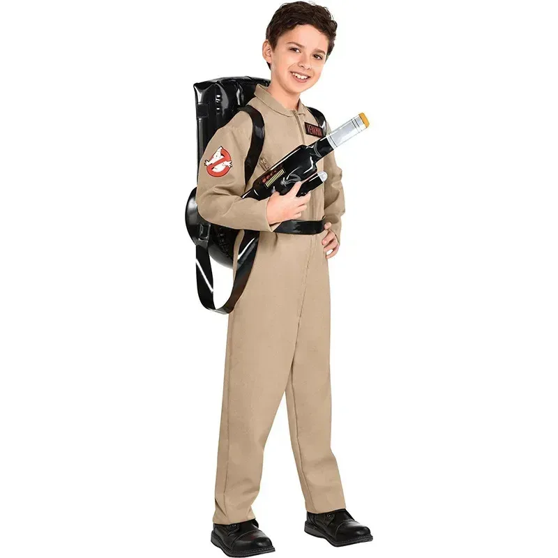 Halloween Children Father Ghostbusters Costume Themed Cosplay Halloween Uniform Jumpsuit with Bag Ideal for Adults Kid
