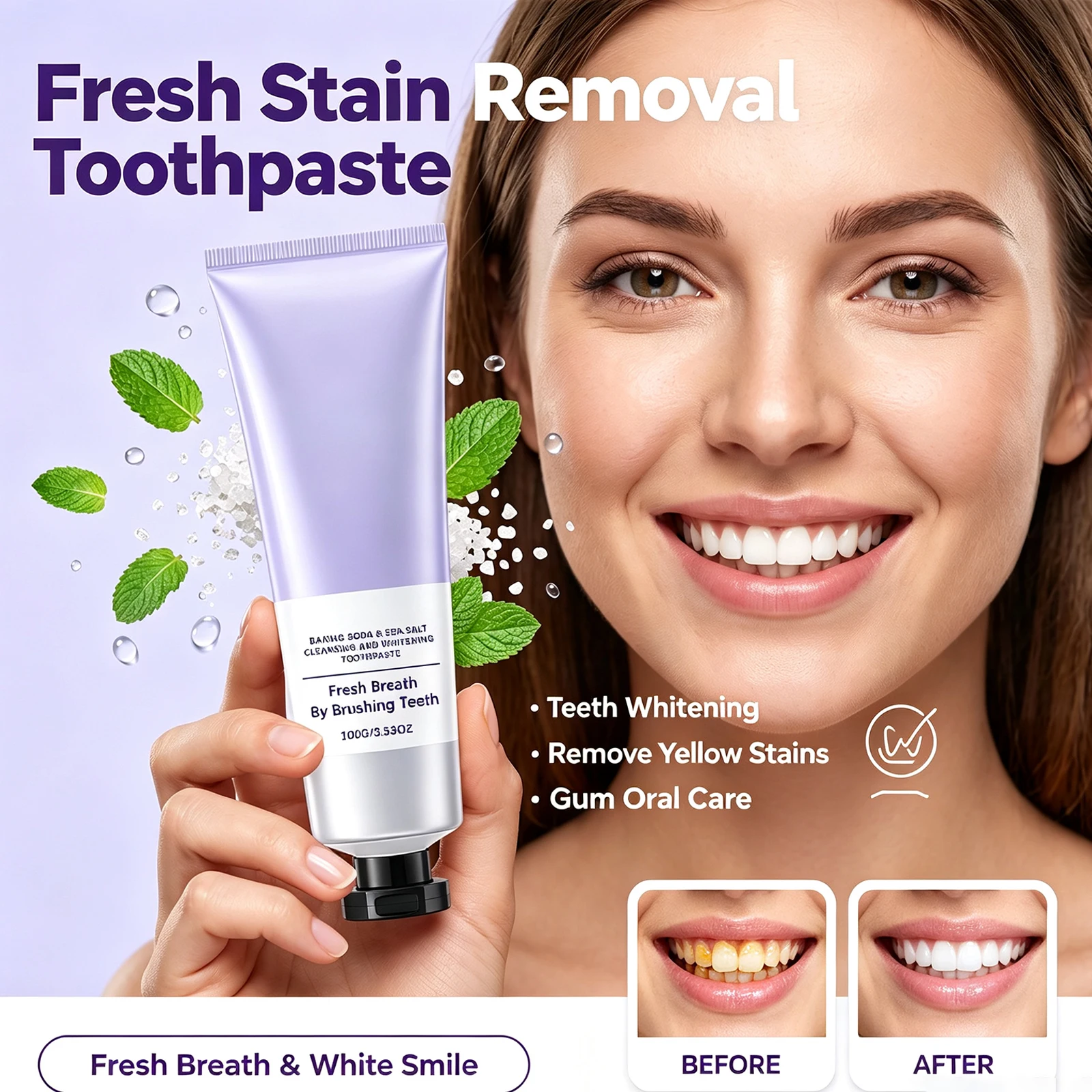 Fresh Stain Removal Toothpaste Teeth Whitening Gum Care Long Lasting Fresh Breath Mild Non Irritating Foamy Texture Oral Clean
