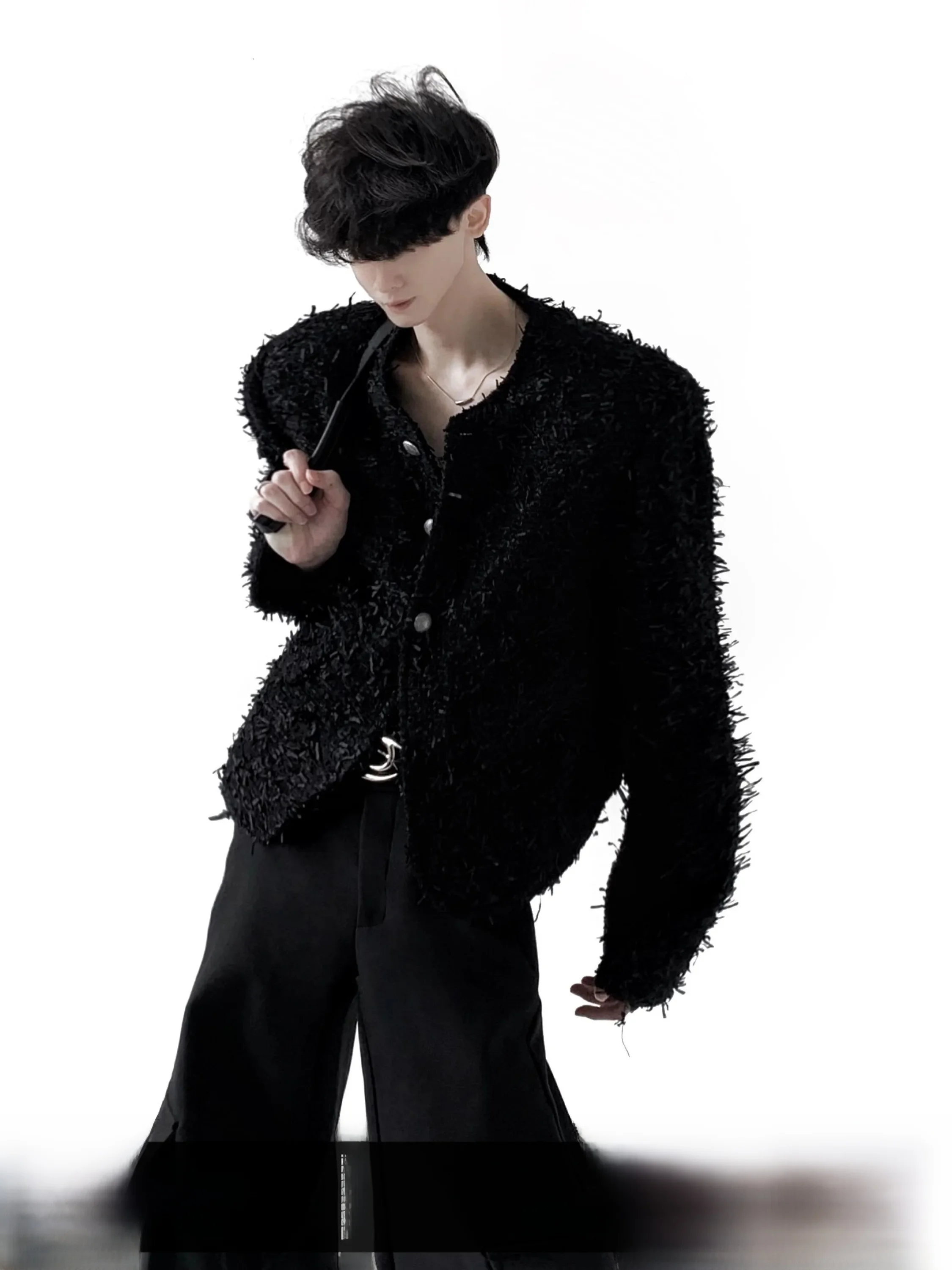 Autumn Mountain Wind Men's Short Thickened Shoulder Pad Jacket Luxury Coarse Tweed Quilted Youth Fashion Outerwear Coat