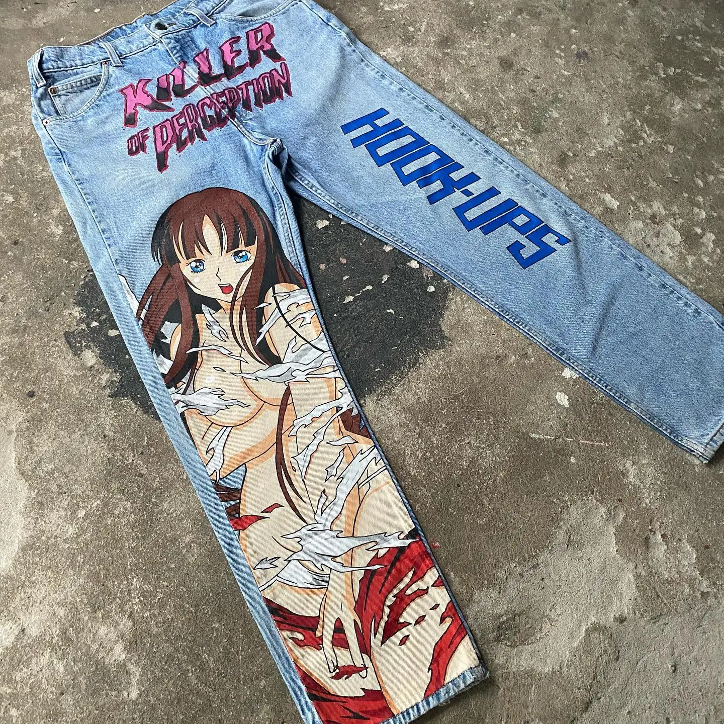 

Harajuku Anime Graphic Baggy Jeans Girl Print Denim Y2k Pants Men Women Goth New Wide Trousers baggy high waisted jeans