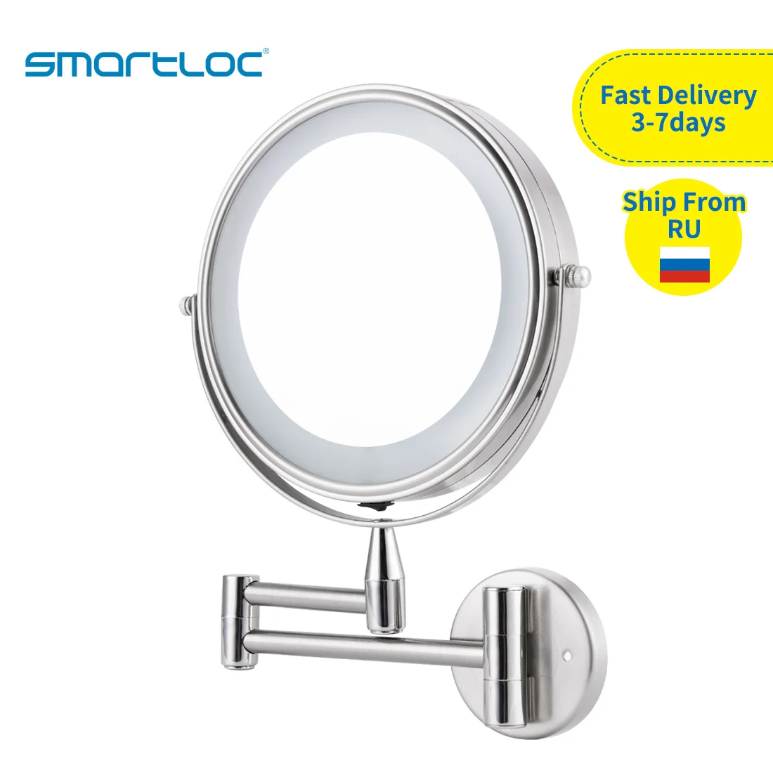 smartloc Extendable LED 8 inch 10X Magnifying Bathroom Wall Mounted Mirror Mural Light Vanity Makeup Bath Cosmetic Smart Mirrors