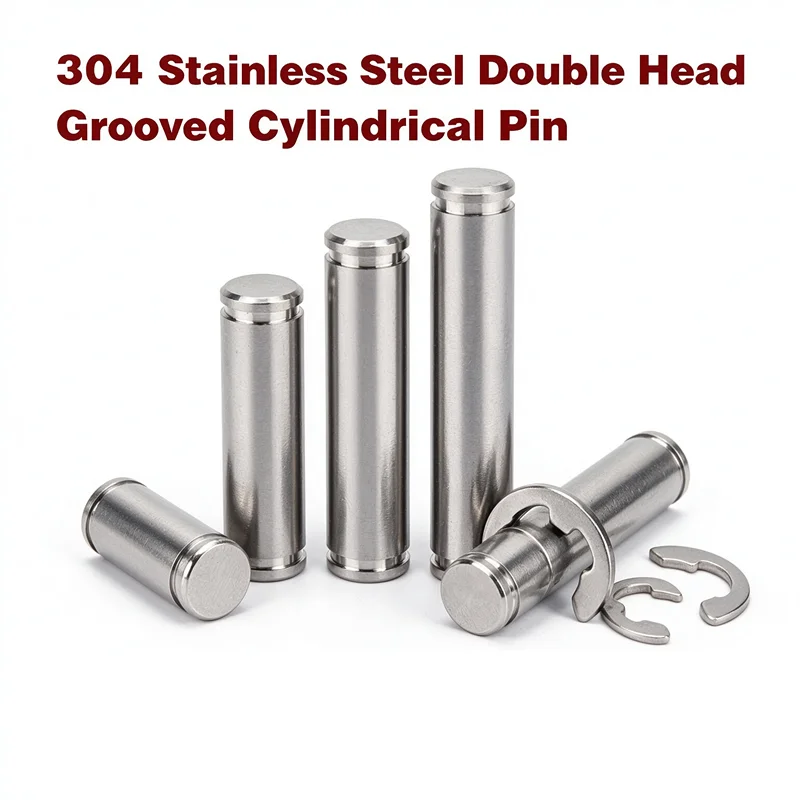 304 Stainless Steel Double Head Grooved Cylindrical Pin Shaft Circlip Locating Pin With Retaining Ring Sizes M3-M12