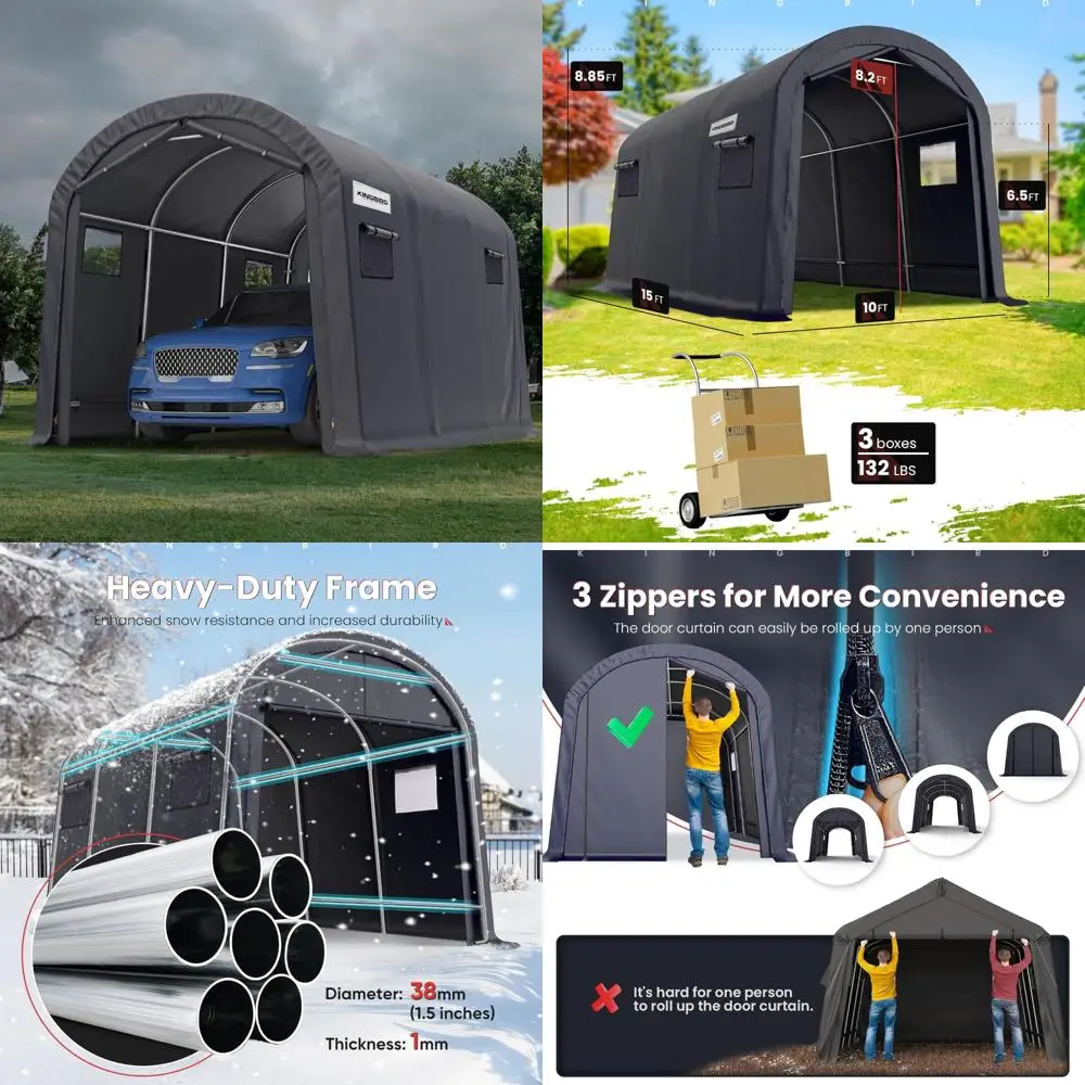 

Heavy-Duty 10x15 Round Style Carport Tent with Roll-up Windows for Outdoor Instant Garage Use