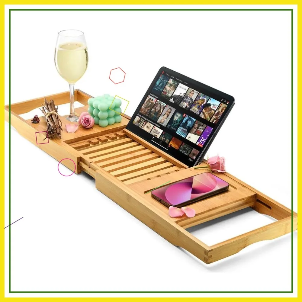 

Складной поднос-органайзер для ванны - водонепроницаемый деревянный органайзер для вина, книг, мыла, телефона - раскладной, подходит для большинства ванн