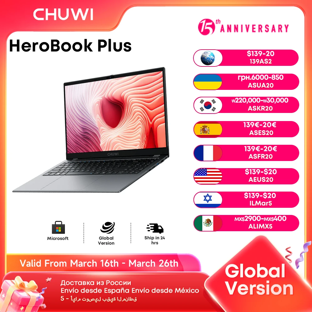 CHUWI-Ordinateur portable HeroPlePro/Plus, écran FHD 14.1/15.6 pouces, Intel N4020, touriste Core, 8 Go de RAM, 256 Go, Dean Windows 11 OS Mini HD Notebook