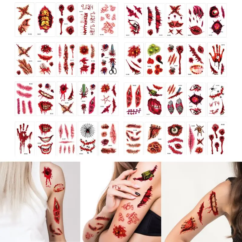 10Sheets Halloween Temporary tattoo stickers Scars Waterproof Tattoo Sticker Horror Trick Props for Halloween Decorations 2023