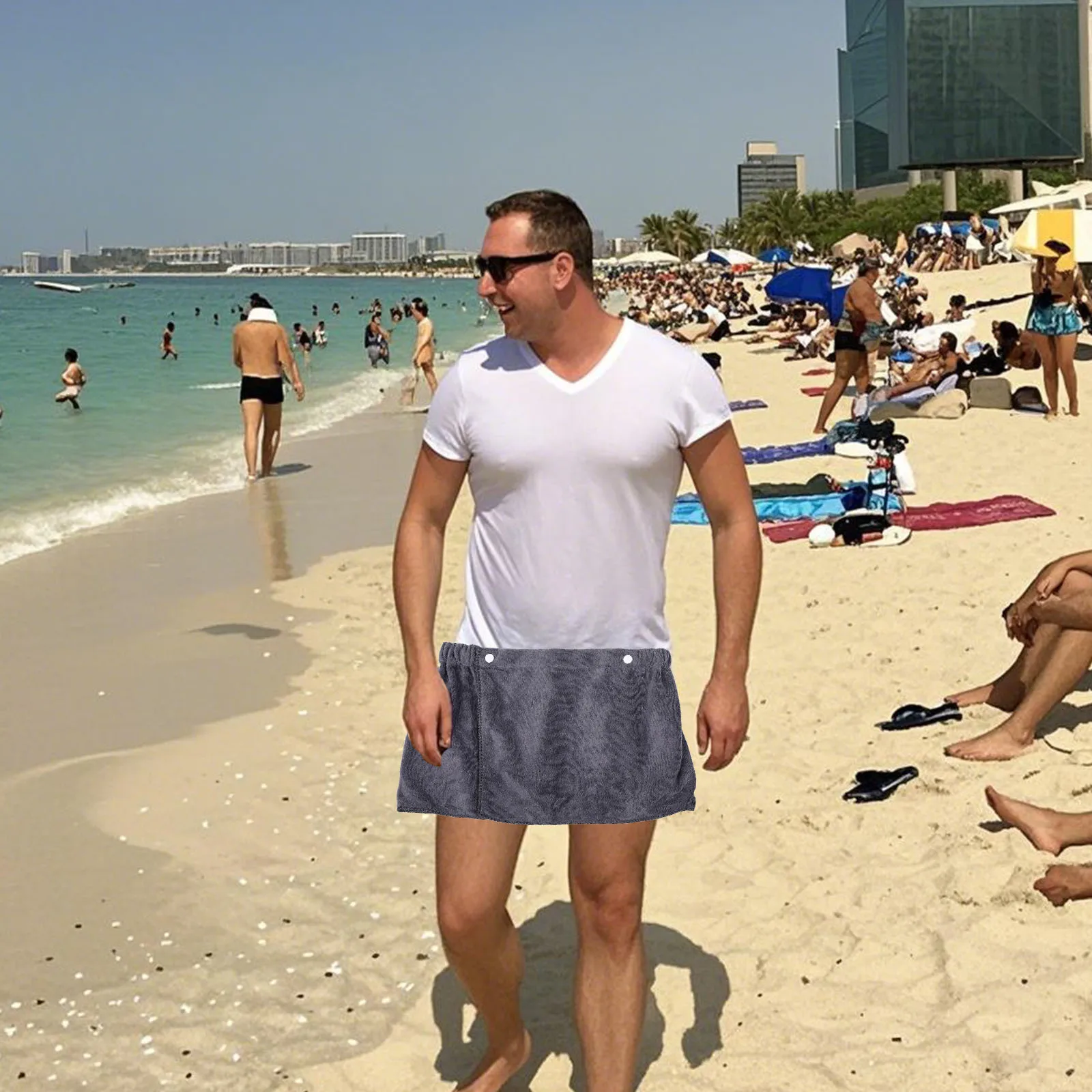 

Men'S Soft Wearable Bath Towel Grey Elastic Waist Wrap For Shower Sauna Beach Swim Pool Spa Towel For Men