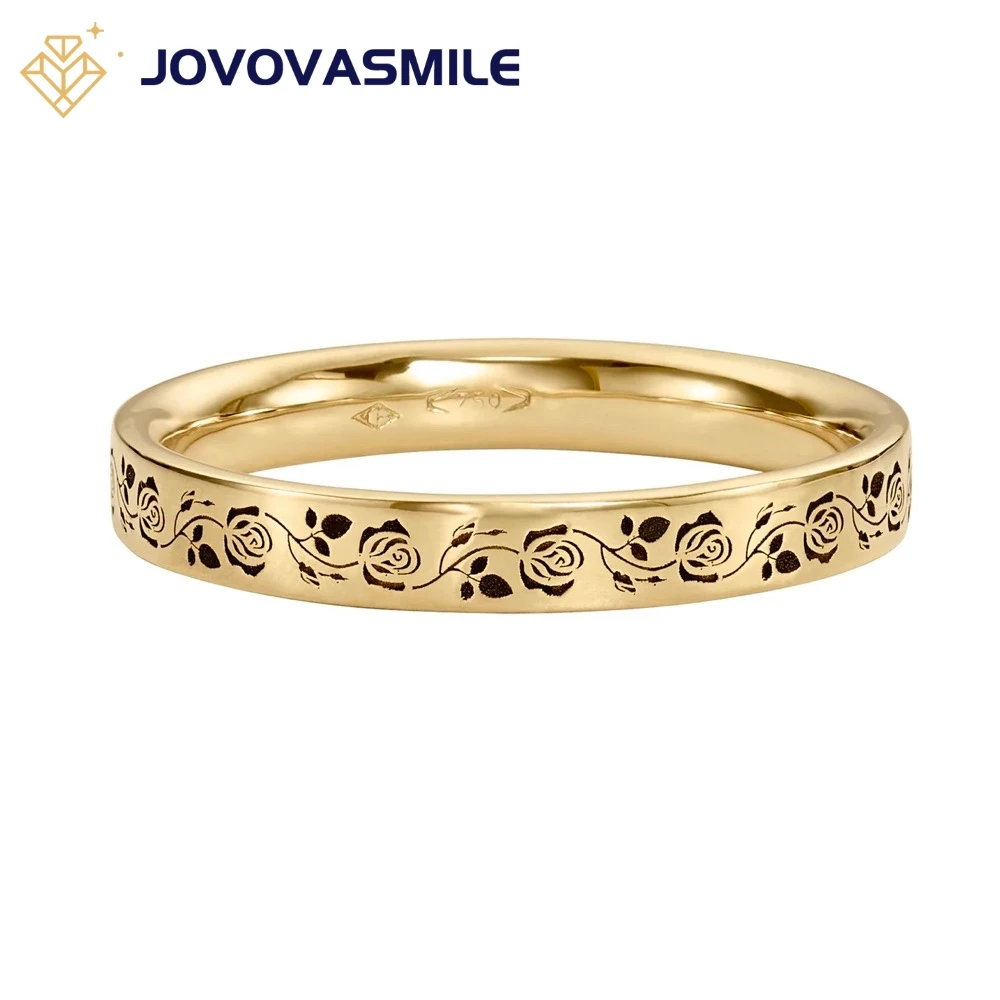 

JOVOVASMILE Engagement Ring Band 18k Gold Enamel Carving Craft Pattern au 750 With Certificate for Woman Jewelry